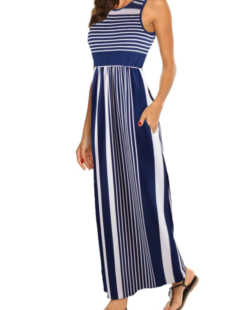 Georgina Abito Maxi Donna Boho – Senza Maniche, Vita Elasticizzata e Tasche