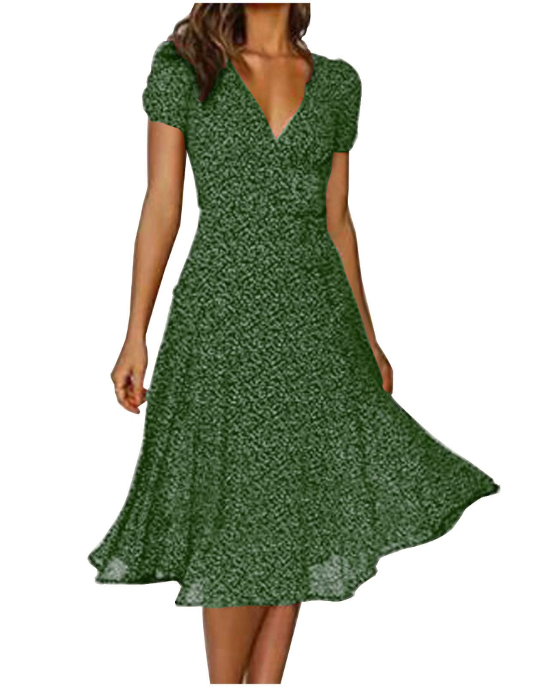 Nadine Abito Midi Donna Boho – Stampa Floreale, Pois e Design Incrociato