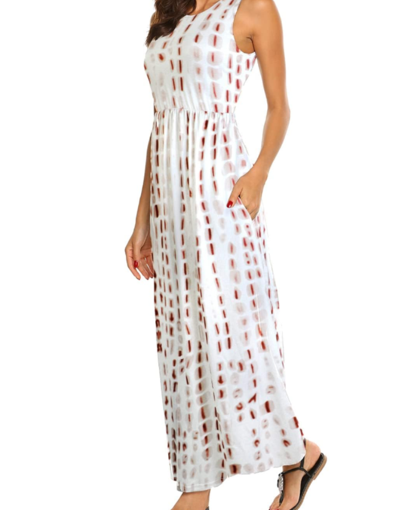 Georgina Abito Maxi Donna Boho – Senza Maniche, Vita Elasticizzata e Tasche
