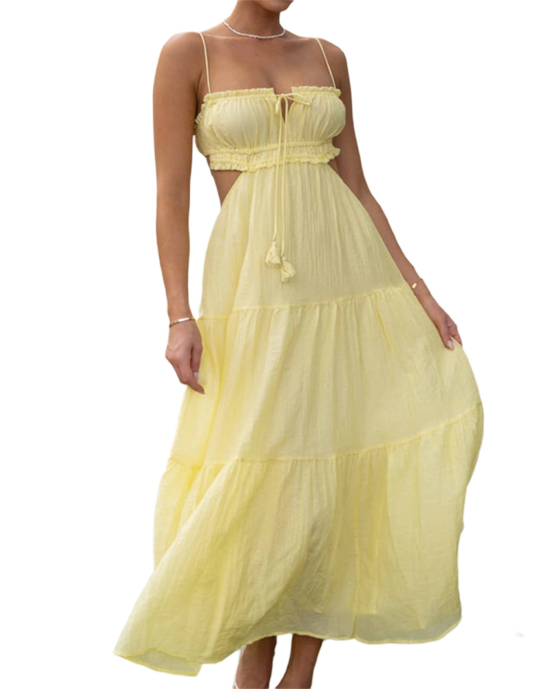 Yvette Abito Maxi Donna Y2K – Schiena Scoperta, Spacco Alto e Vestibilità Slim