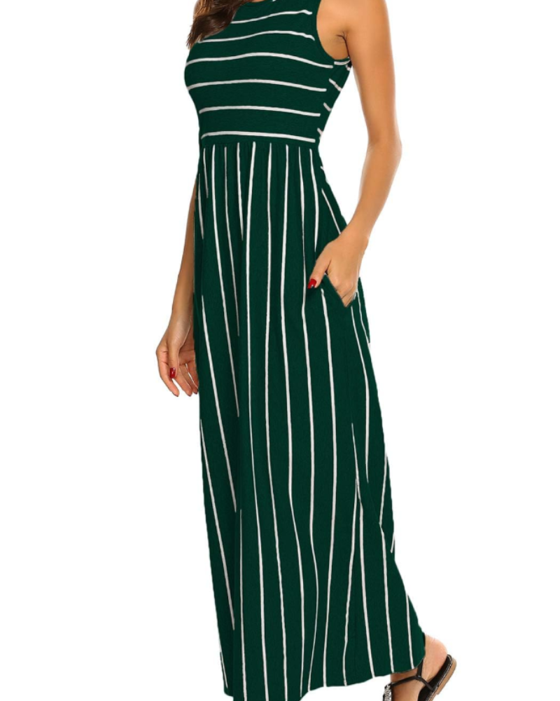 Georgina Abito Maxi Donna Boho – Senza Maniche, Vita Elasticizzata e Tasche