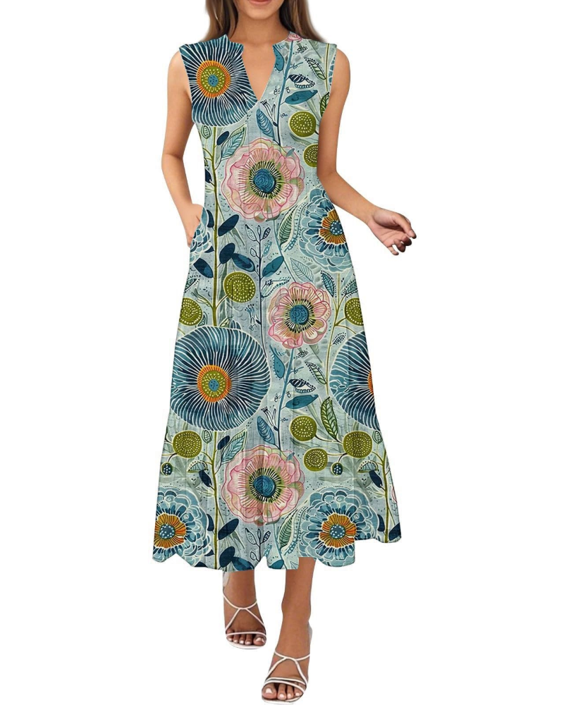Daphne Abito Maxi Donna Estivo – Scollo Halter, Stampa Vivace e Tasche Laterali