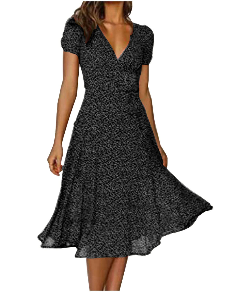 Nadine Abito Midi Donna Boho – Stampa Floreale, Pois e Design Incrociato