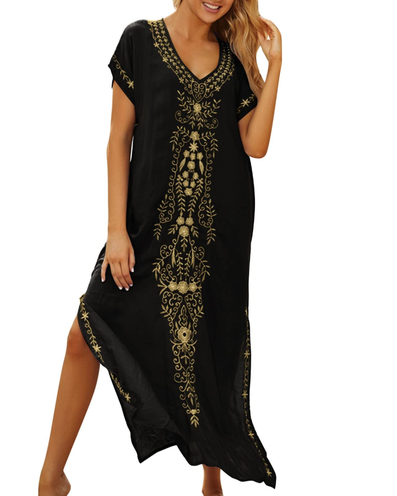 Millicent Caftano Donna Lungo – Copricostume Boho Trasparente con Scollo a V