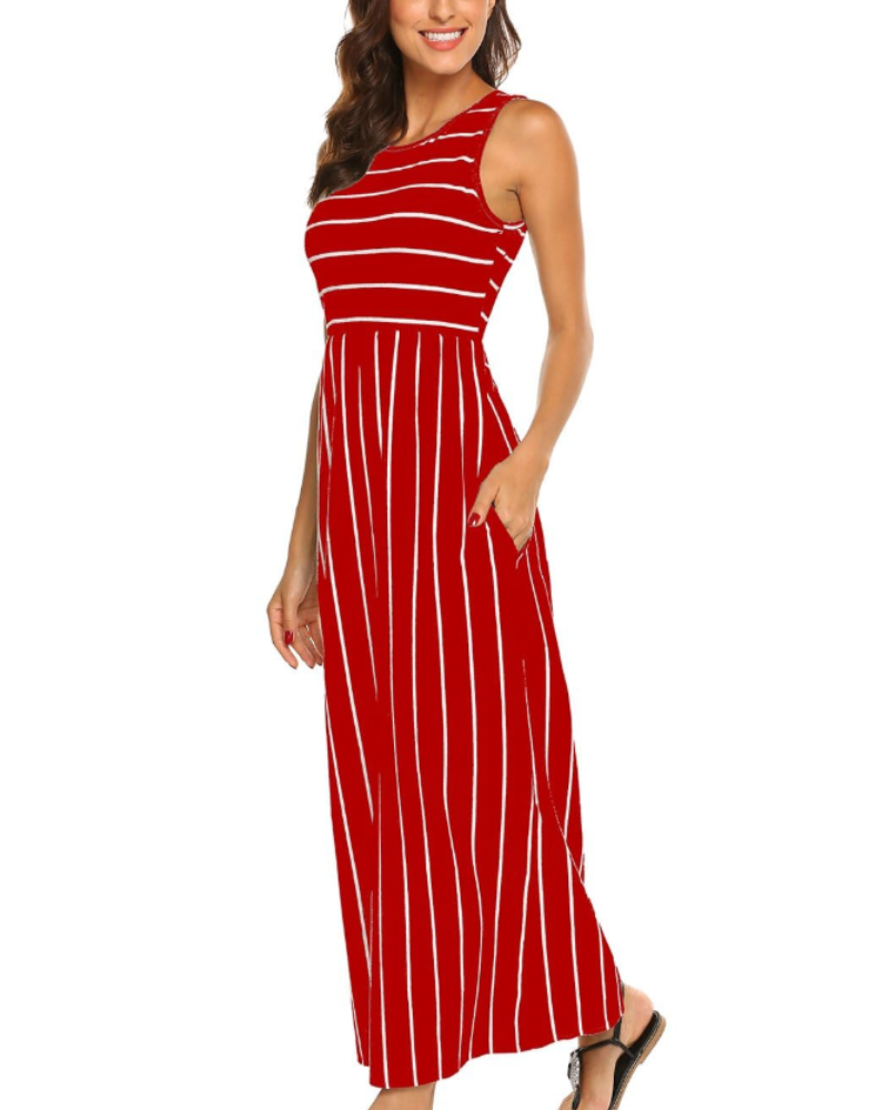 Georgina Abito Maxi Donna Boho – Senza Maniche, Vita Elasticizzata e Tasche