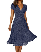 Nadine Abito Midi Donna Boho – Stampa Floreale, Pois e Design Incrociato