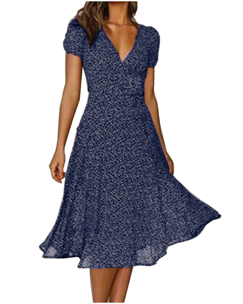 Nadine Abito Midi Donna Boho – Stampa Floreale, Pois e Design Incrociato