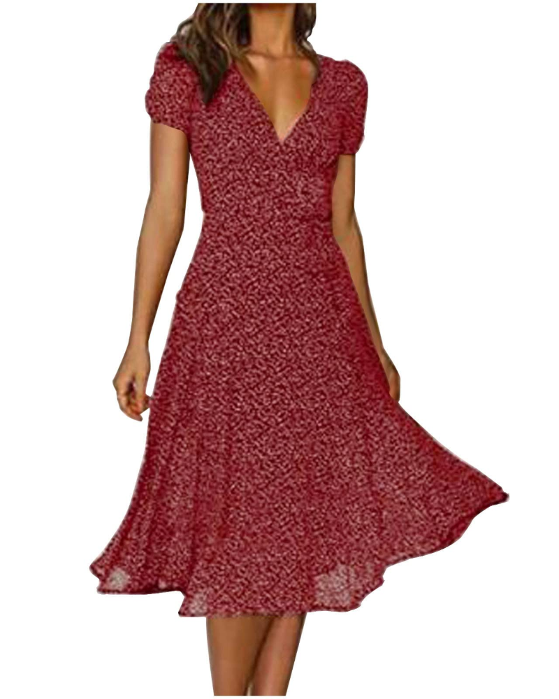 Nadine Abito Midi Donna Boho – Stampa Floreale, Pois e Design Incrociato