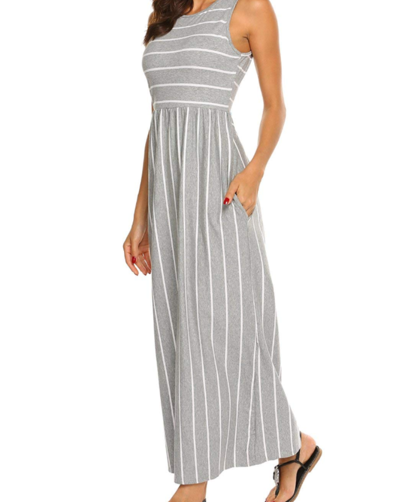 Georgina Abito Maxi Donna Boho – Senza Maniche, Vita Elasticizzata e Tasche
