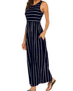 Robe longue pour femme Georgina, style bohème – sans manches, taille élastiquée et poches