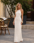Serena Dámské Šaty – Maxi Šaty Halterneck Bodycon s Otevřenými Zády a Elegantní Texturou