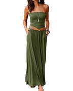 Eliana Robe longue pour femme – Modèle bandeau, épaules dénudées, poches et style bohème