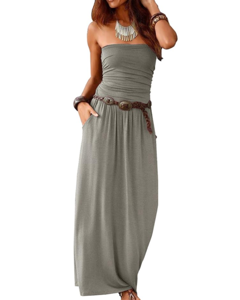 Eliana Maxikleid für Damen – Bandeau-Modell, schulterfrei, mit Taschen und Boho-Stil