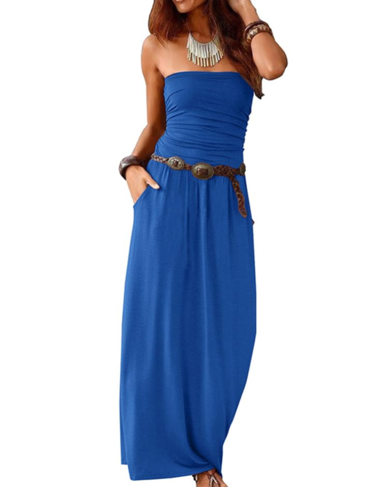 Eliana Maxikleid für Damen – Bandeau-Modell, schulterfrei, mit Taschen und Boho-Stil