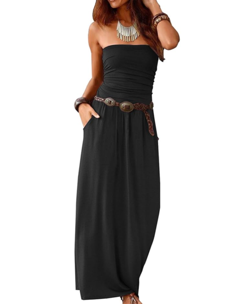 Eliana Maxikleid für Damen – Bandeau-Modell, schulterfrei, mit Taschen und Boho-Stil