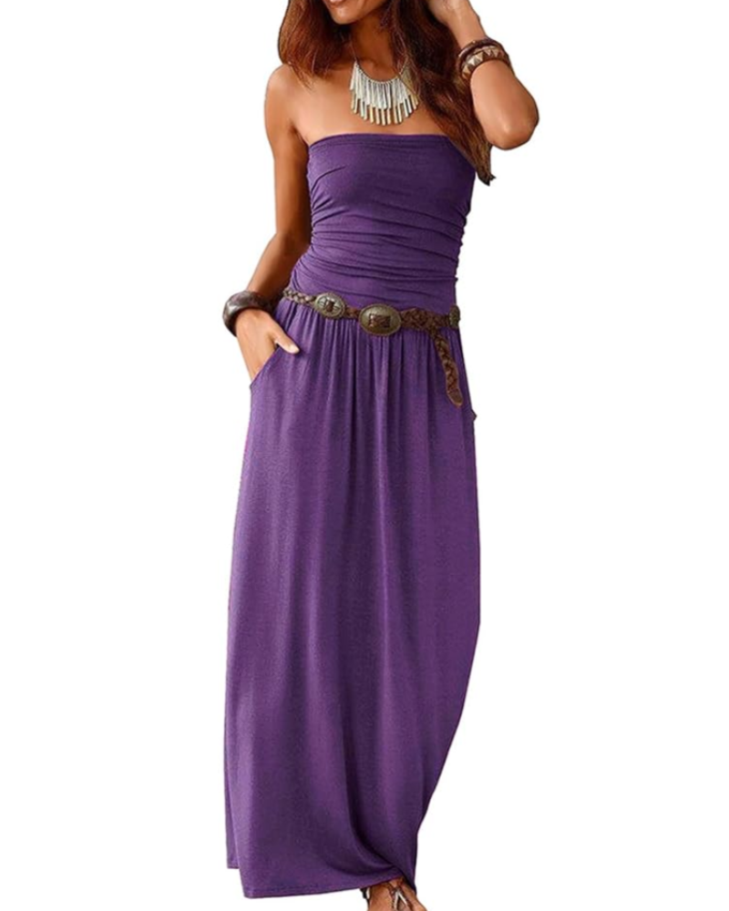 Eliana Maxikleid für Damen – Bandeau-Modell, schulterfrei, mit Taschen und Boho-Stil