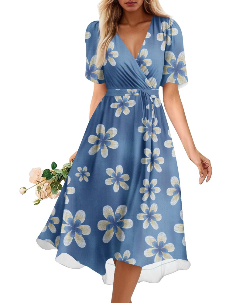 Melody Abito Midi Donna – Vestito Floreale con Scollo a V e Vita Elasticizzata