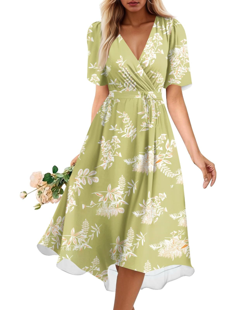 Melody Abito Midi Donna – Vestito Floreale con Scollo a V e Vita Elasticizzata