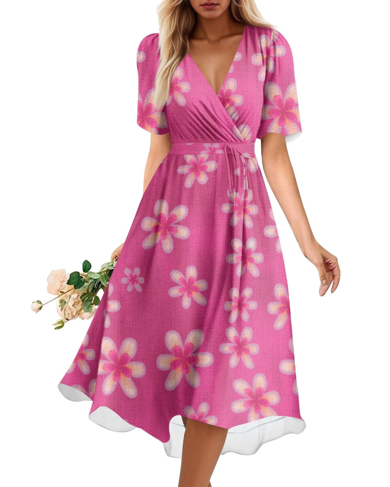 Melody Abito Midi Donna – Vestito Floreale con Scollo a V e Vita Elasticizzata