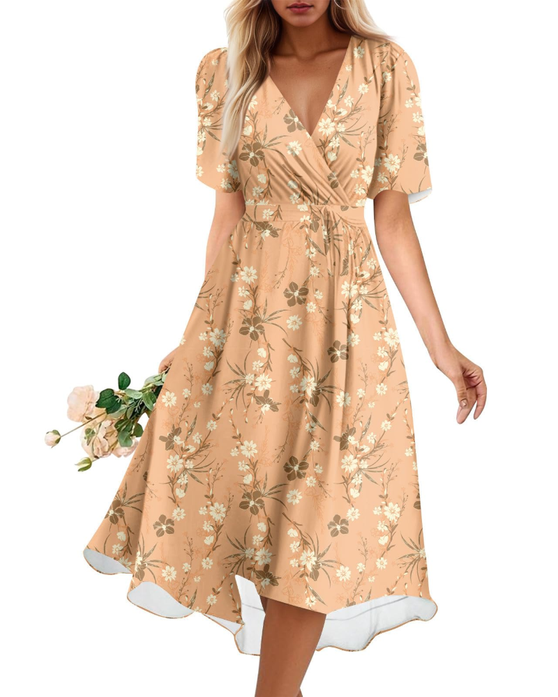 Melody Abito Midi Donna – Vestito Floreale con Scollo a V e Vita Elasticizzata