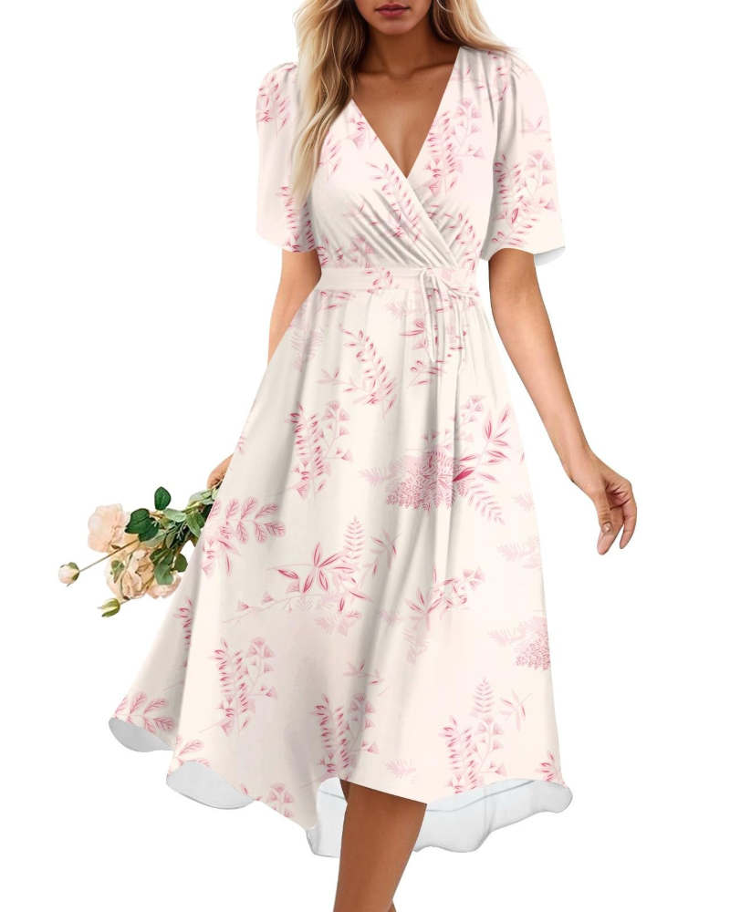 Melody Abito Midi Donna – Vestito Floreale con Scollo a V e Vita Elasticizzata