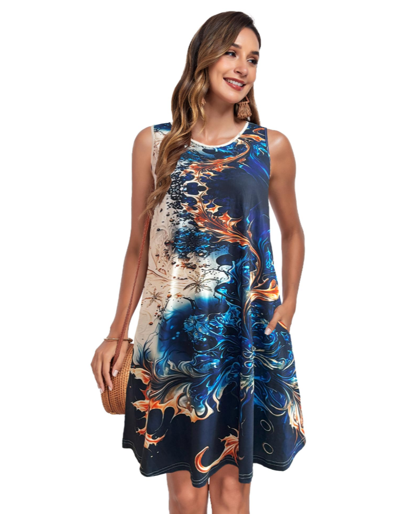 Isla Robe Femme – Robe d'été évasée en ligne A avec poches, coupe ample et tissu extensible