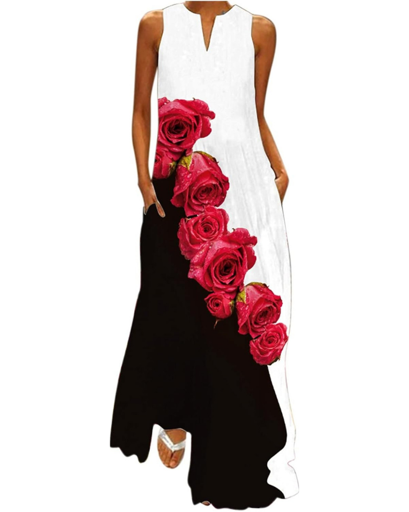 Scarlett Damen Maxikleid – Ärmelloses Sommerkleid mit V-Ausschnitt und Taschen
