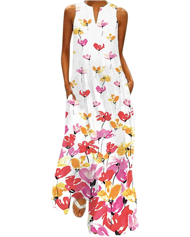 Scarlett Abito Maxi Donna – Vestito Estivo Smanicato con Scollo a V e Tasche