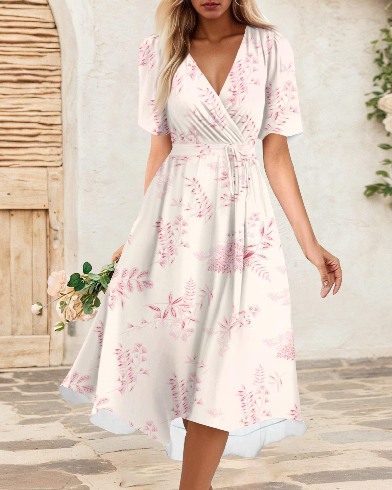 Melody Abito Midi Donna – Vestito Floreale con Scollo a V e Vita Elasticizzata