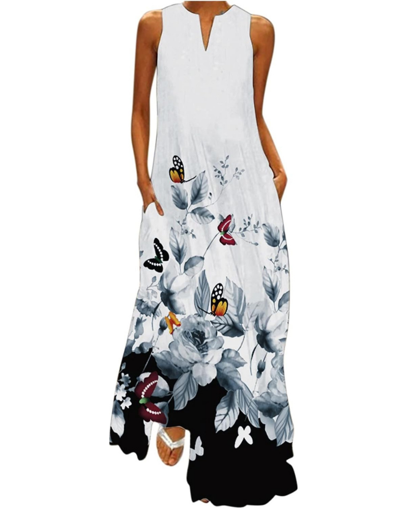 Scarlett Abito Maxi Donna – Vestito Estivo Smanicato con Scollo a V e Tasche