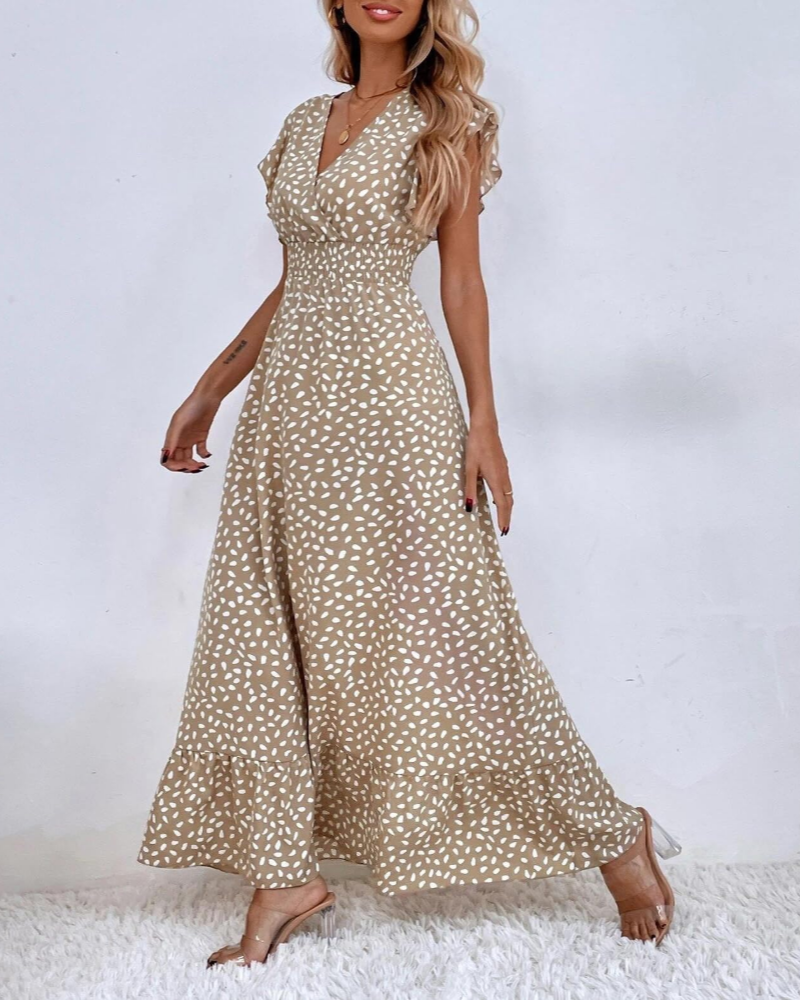 Sienna Robe Femme – Robe Maxi Florale avec Manches Pétales, Volants et Taille Haute