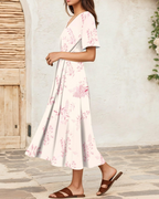 Melody Abito Midi Donna – Vestito Floreale con Scollo a V e Vita Elasticizzata
