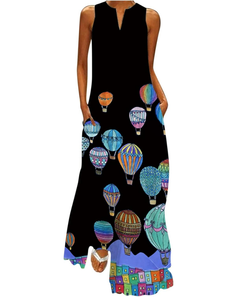 Scarlett Abito Maxi Donna – Vestito Estivo Smanicato con Scollo a V e Tasche