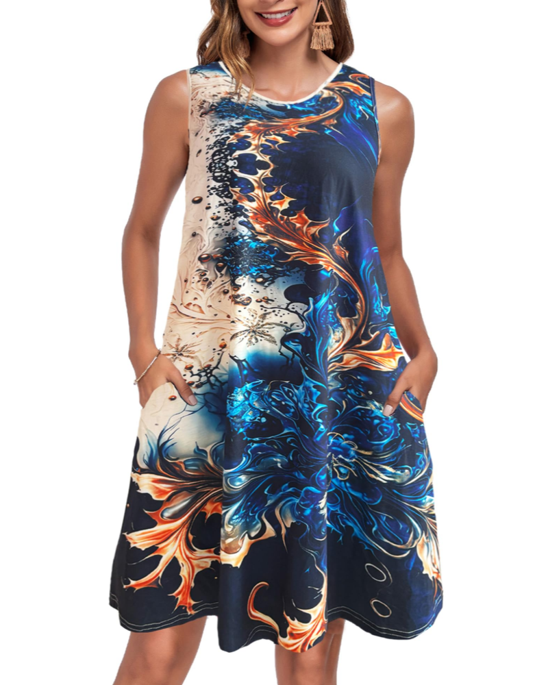 Isla Robe Femme – Robe d'été évasée en ligne A avec poches, coupe ample et tissu extensible