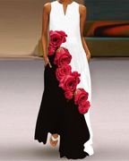 Scarlett Damen Maxikleid – Ärmelloses Sommerkleid mit V-Ausschnitt und Taschen
