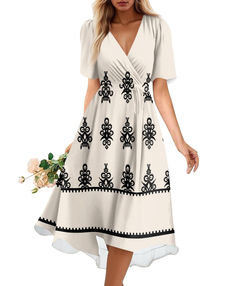 Melody Abito Midi Donna – Vestito Floreale con Scollo a V e Vita Elasticizzata