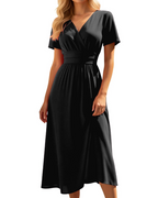 Lillian Vestito Donna Midi – Scollo a V, Vita Alta, Linea A & Tessuto Leggero