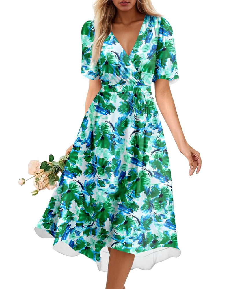 Melody Abito Midi Donna – Vestito Floreale con Scollo a V e Vita Elasticizzata