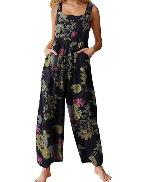 Amelia Salopette para mujer – Mono bohemio de algodón y lino, ajuste amplio y estampado floral