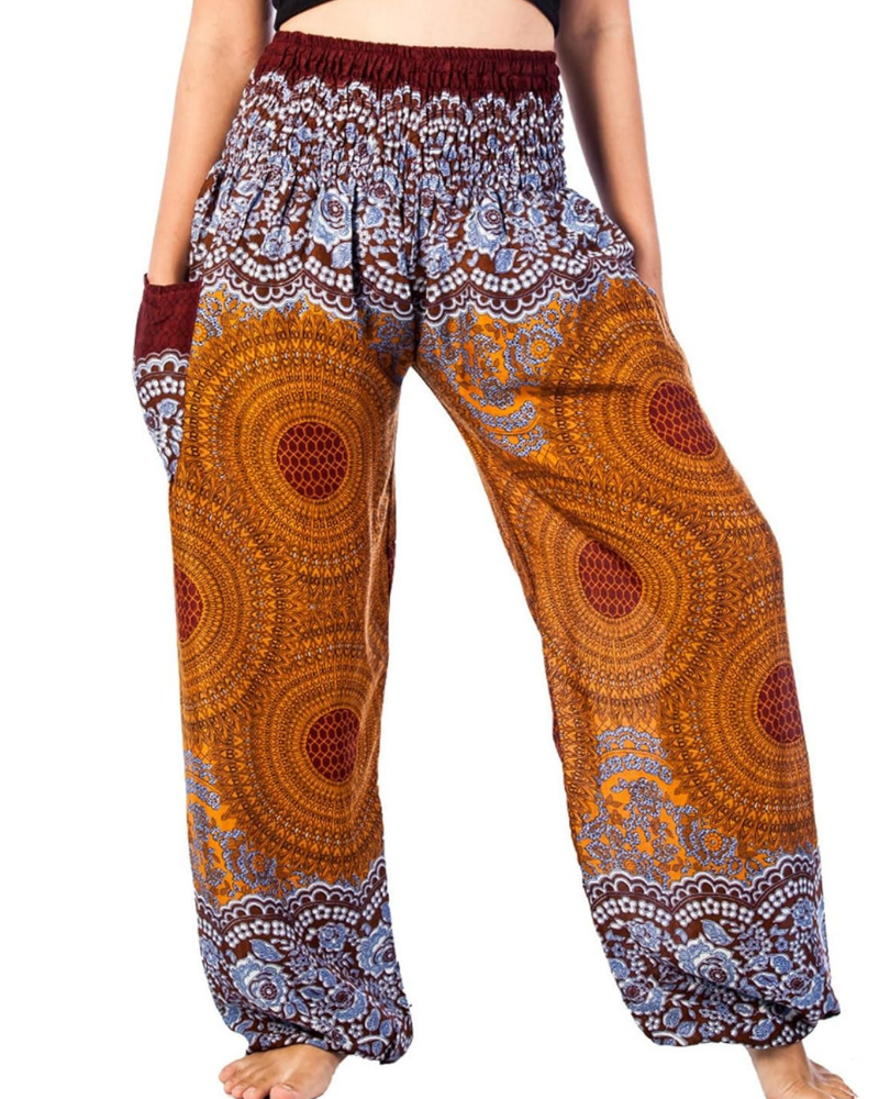 Chloe Pantaloni Harem Donna – Stampa Boho, Vita Alta Elasticizzata e Tasche Laterali