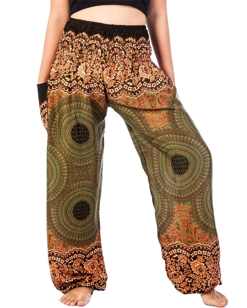Chloe Pantaloni Harem Donna – Stampa Boho, Vita Alta Elasticizzata e Tasche Laterali