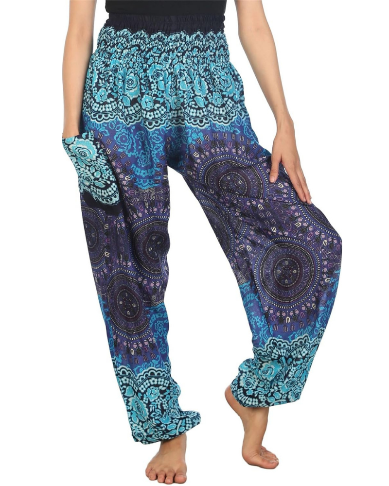 Chloe Pantaloni Harem Donna – Stampa Boho, Vita Alta Elasticizzata e Tasche Laterali