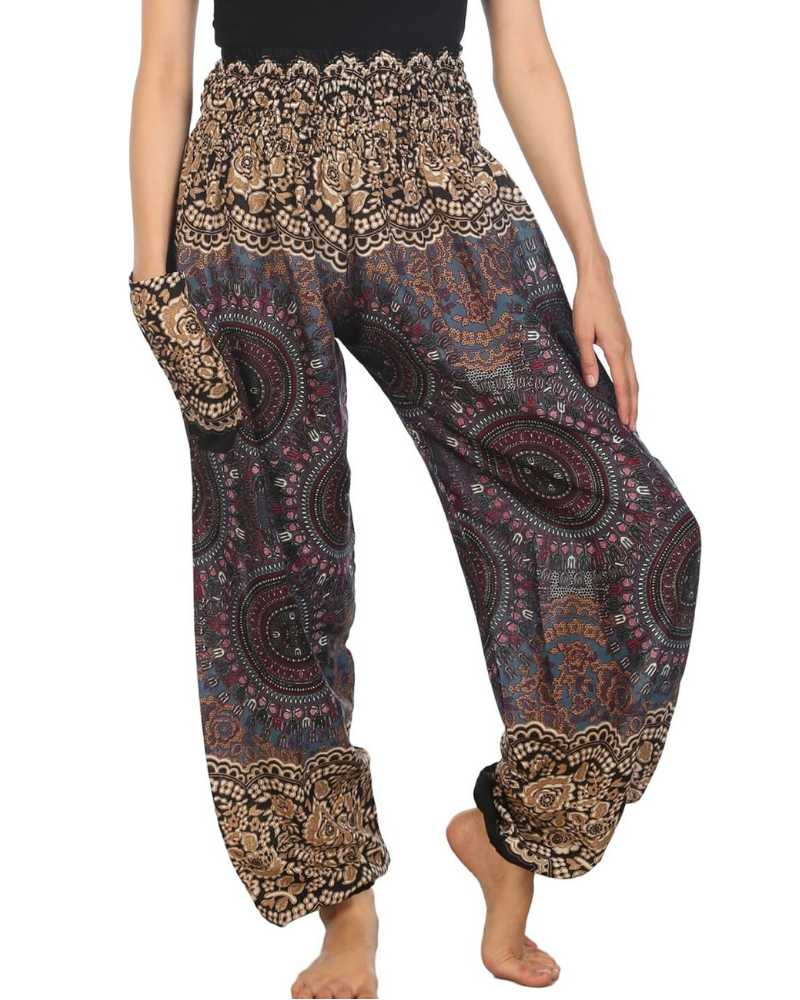 Chloe Pantaloni Harem Donna – Stampa Boho, Vita Alta Elasticizzata e Tasche Laterali