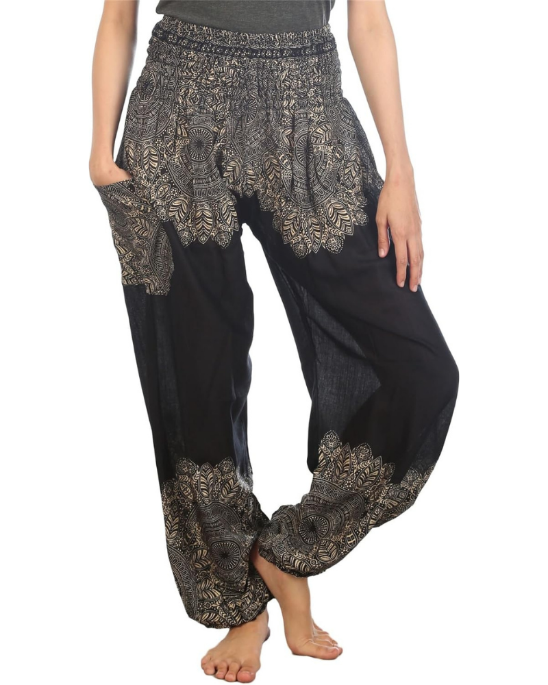Chloe Pantaloni Harem Donna – Stampa Boho, Vita Alta Elasticizzata e Tasche Laterali