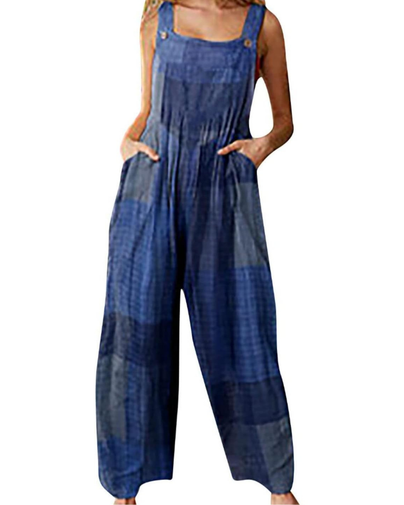 Amelia Salopette Donna – Jumpsuit Boho in Cotone Lino, Vestibilità Ampia e Stampa Floreale