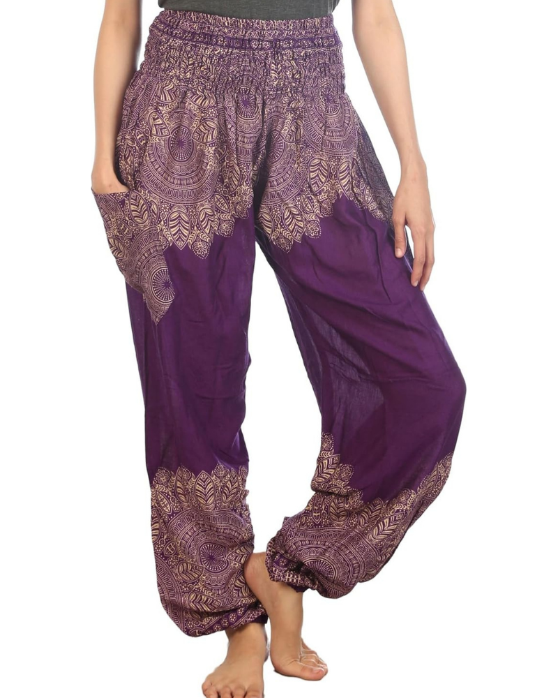 Chloe Pantaloni Harem Donna – Stampa Boho, Vita Alta Elasticizzata e Tasche Laterali