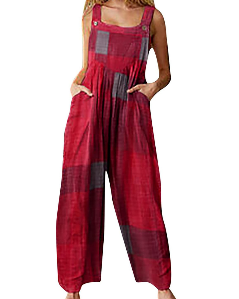 Amelia Salopette Donna – Jumpsuit Boho in Cotone Lino, Vestibilità Ampia e Stampa Floreale