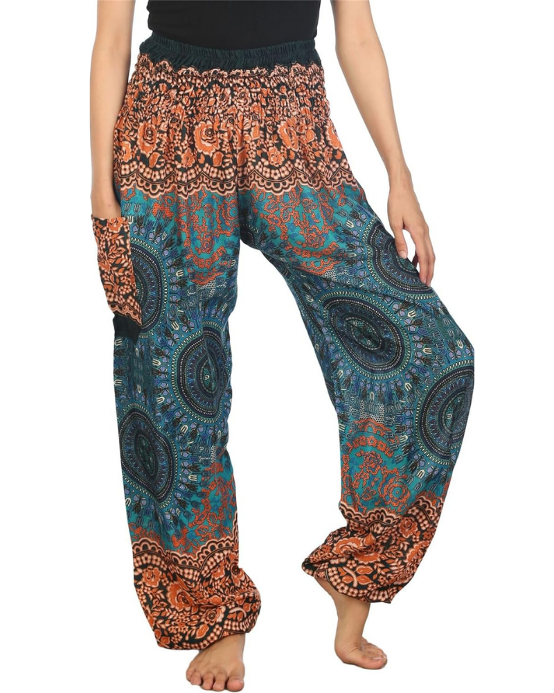 Chloe Pantaloni Harem Donna – Stampa Boho, Vita Alta Elasticizzata e Tasche Laterali