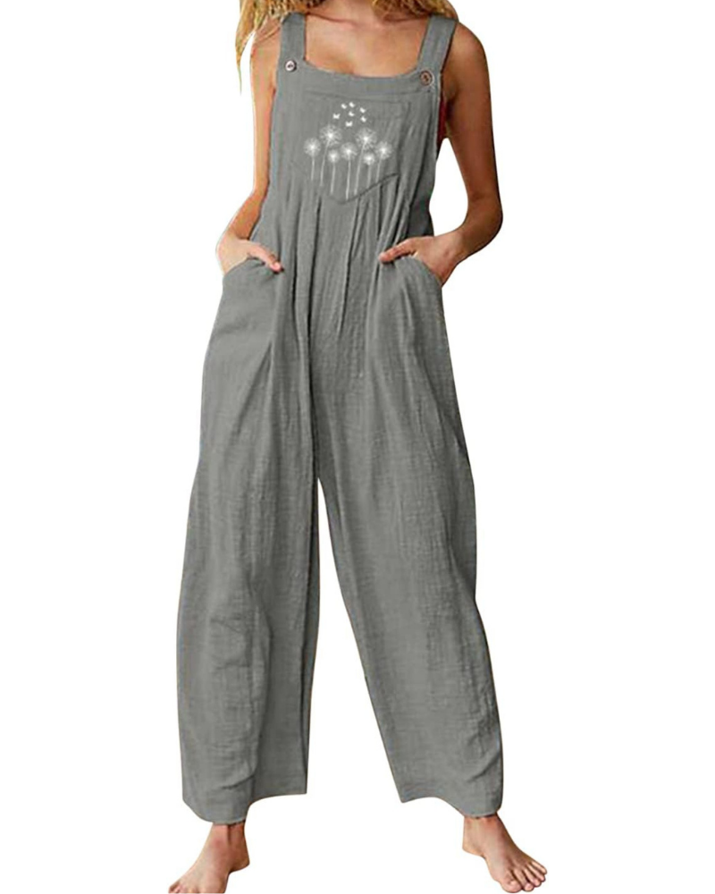 Amelia Salopette Donna – Jumpsuit Boho in Cotone Lino, Vestibilità Ampia e Stampa Floreale