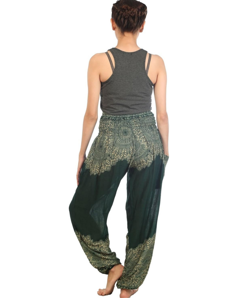 Chloé Pantalon Harem Femme – Imprimé Bohème, Taille Haute Élastiquée et Poches Latérales